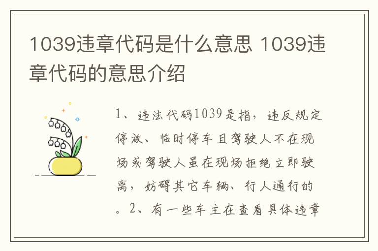 1039违章代码是什么意思 1039违章代码的意思介绍