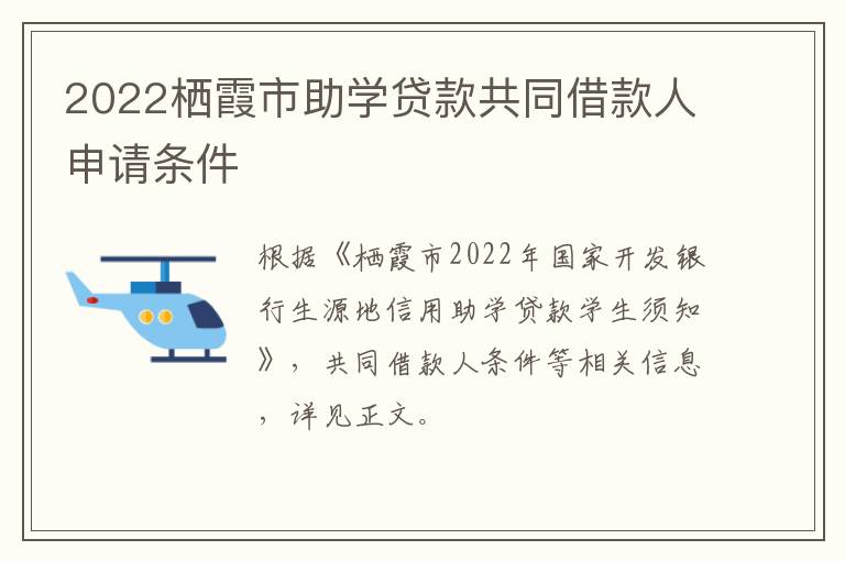 2022栖霞市助学贷款共同借款人申请条件