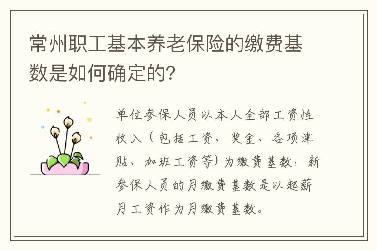 常州职工基本养老保险的缴费基数是如何确定的？