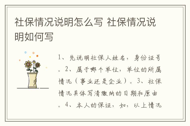 社保情况说明怎么写 社保情况说明如何写