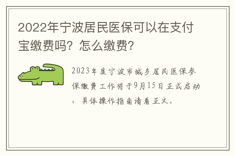 2022年宁波居民医保可以在支付宝缴费吗？怎么缴费？