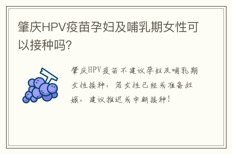 肇庆HPV疫苗孕妇及哺乳期女性可以接种吗？