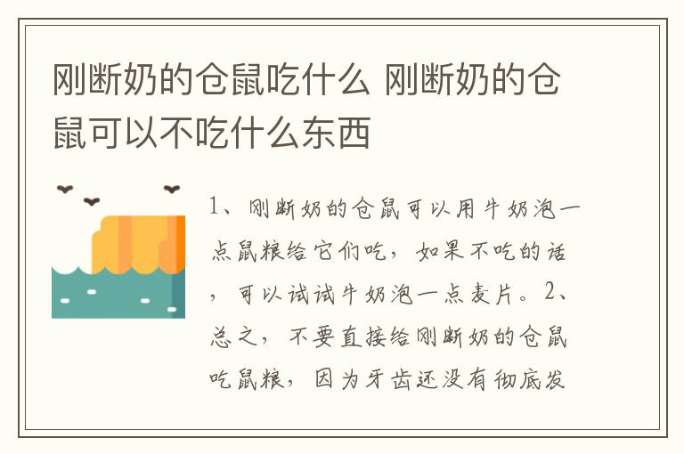 刚断奶的仓鼠吃什么 刚断奶的仓鼠可以不吃什么东西