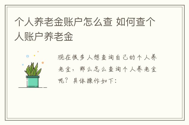 个人养老金账户怎么查 如何查个人账户养老金