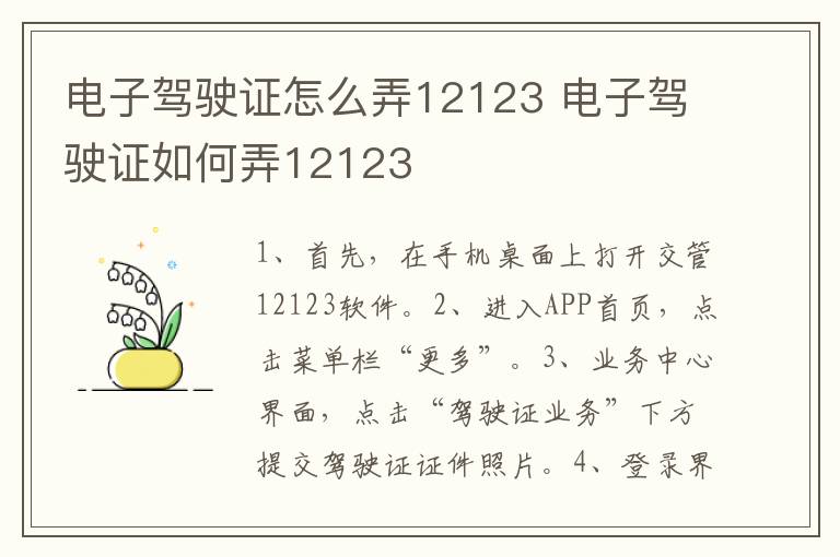 电子驾驶证怎么弄12123 电子驾驶证如何弄12123