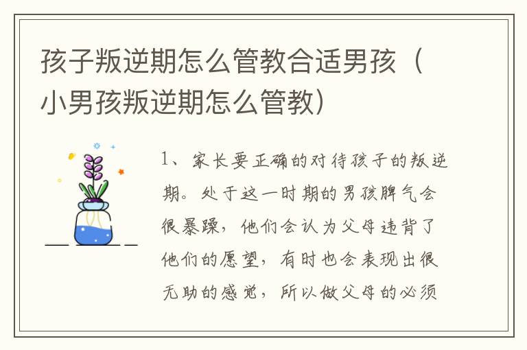 孩子叛逆期怎么管教合适男孩（小男孩叛逆期怎么管教）