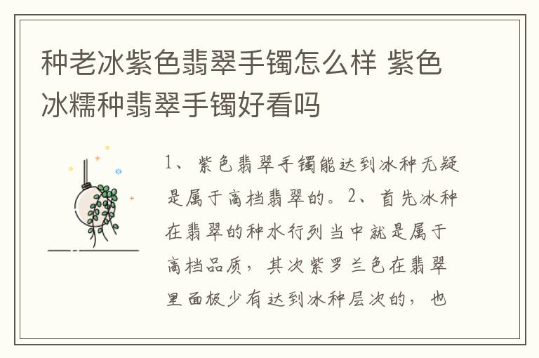 种老冰紫色翡翠手镯怎么样 紫色冰糯种翡翠手镯好看吗