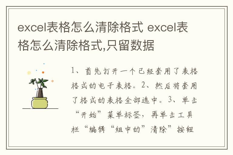 excel表格怎么清除格式 excel表格怎么清除格式,只留数据