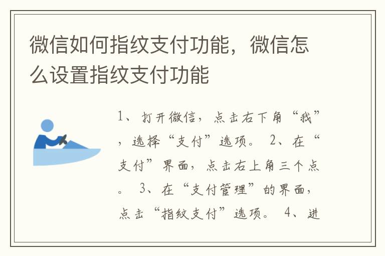 微信如何指纹支付功能，微信怎么设置指纹支付功能