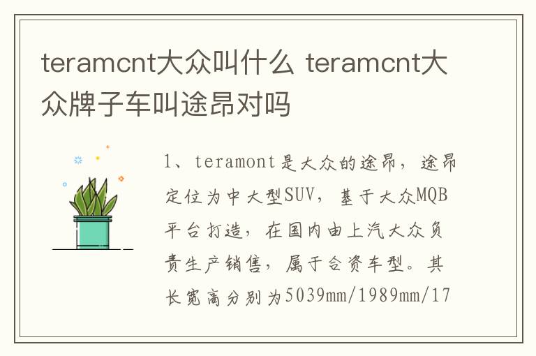 teramcnt大众叫什么 teramcnt大众牌子车叫途昂对吗