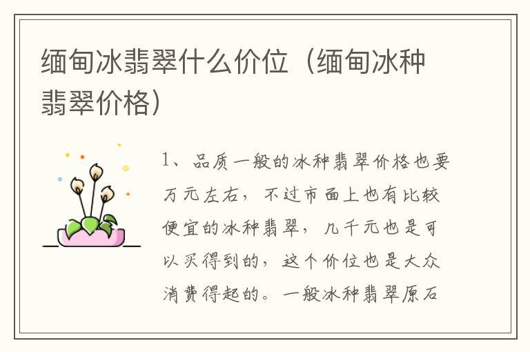 缅甸冰翡翠什么价位（缅甸冰种翡翠价格）