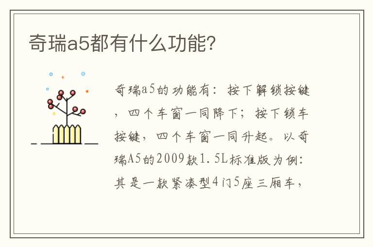 奇瑞a5都有什么功能？