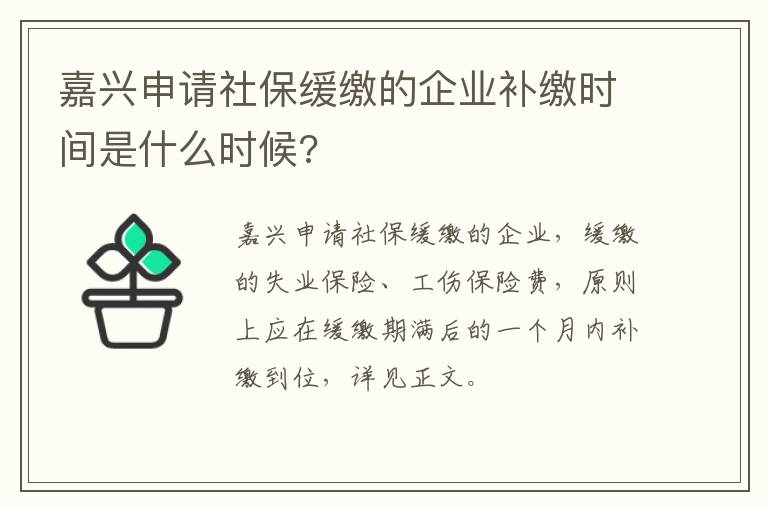 嘉兴申请社保缓缴的企业补缴时间是什么时候?