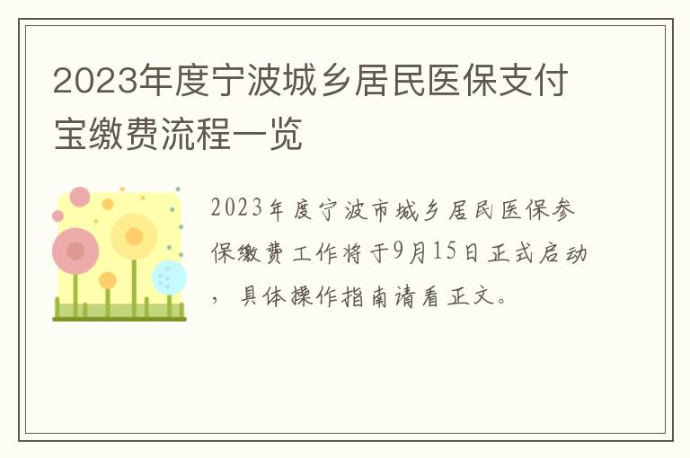 2023年度宁波城乡居民医保支付宝缴费流程一览