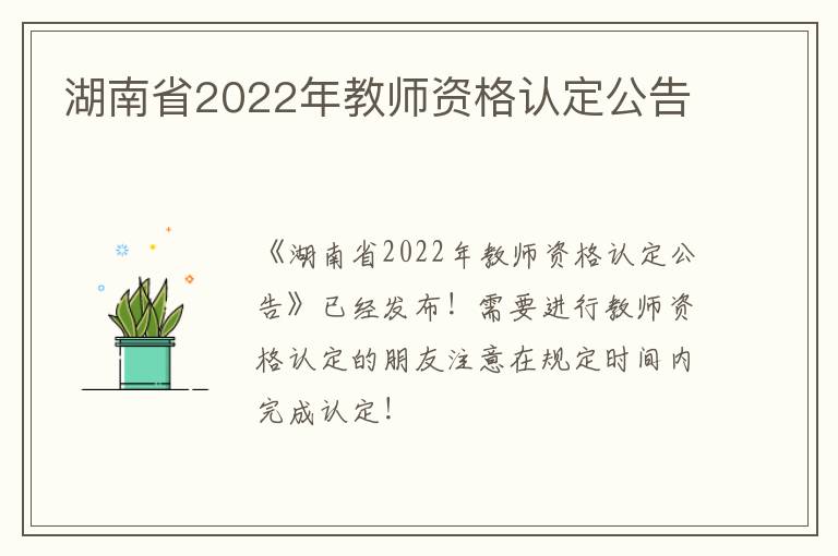 湖南省2022年教师资格认定公告