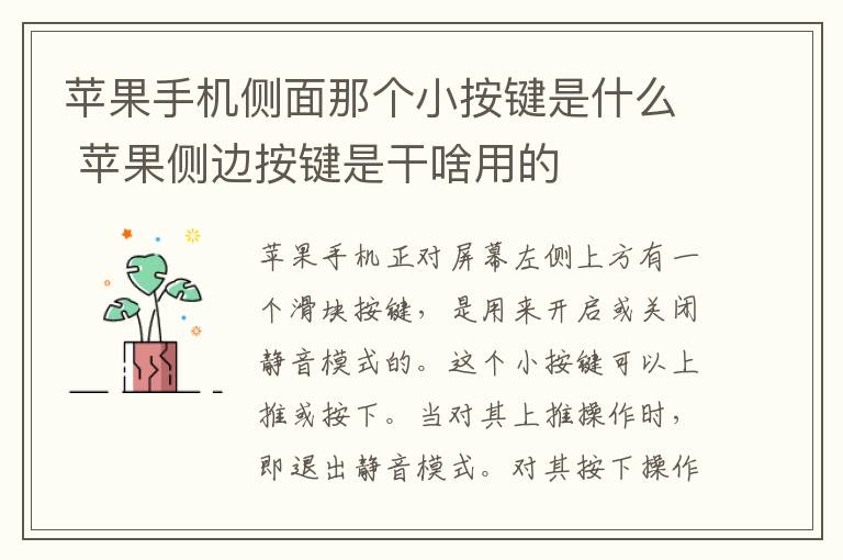 苹果手机侧面那个小按键是什么 苹果侧边按键是干啥用的