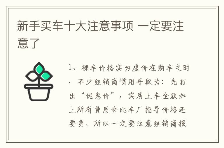 新手买车十大注意事项 一定要注意了