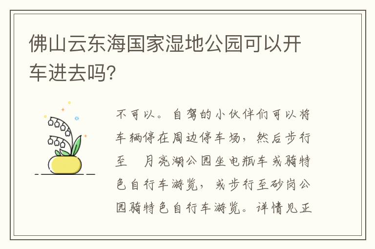 佛山云东海国家湿地公园可以开车进去吗？