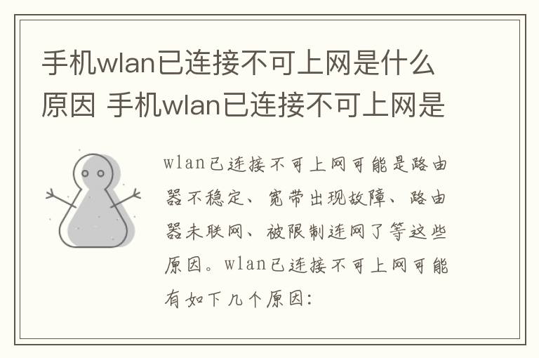 手机wlan已连接不可上网是什么原因 手机wlan已连接不可上网是什么原因解决方法