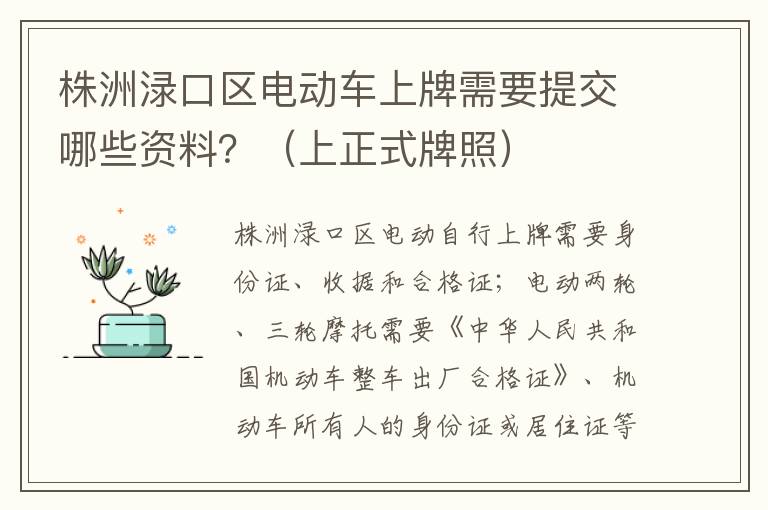 株洲渌口区电动车上牌需要提交哪些资料？（上正式牌照）