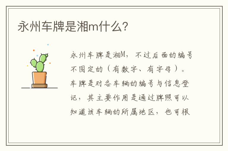 永州车牌是湘m什么？