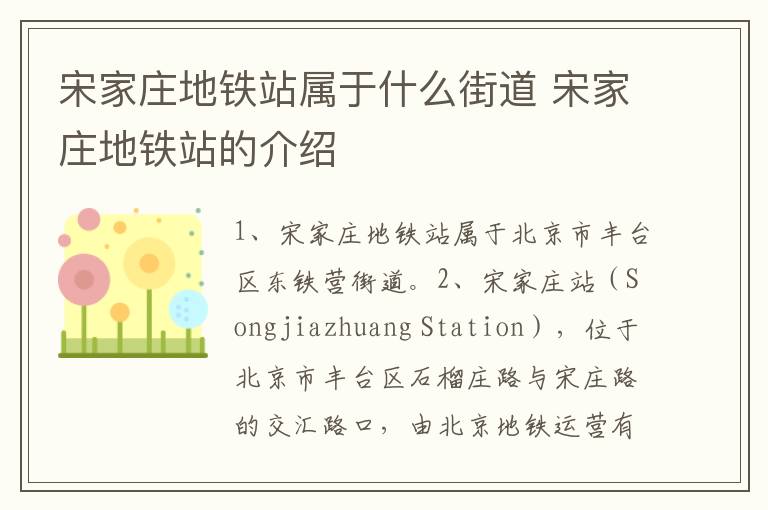 宋家庄地铁站属于什么街道 宋家庄地铁站的介绍