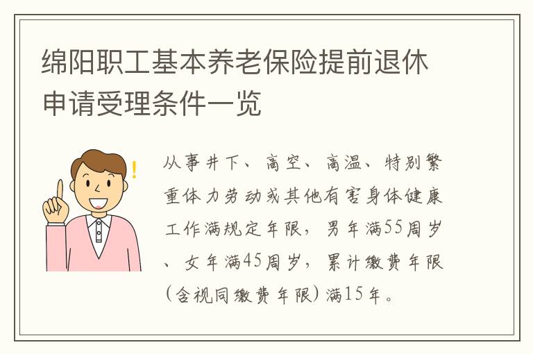 绵阳职工基本养老保险提前退休申请受理条件一览