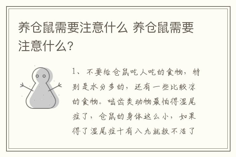 养仓鼠需要注意什么 养仓鼠需要注意什么?