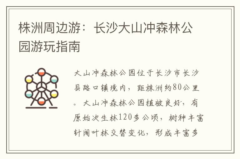 株洲周边游：长沙大山冲森林公园游玩指南