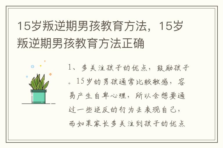 15岁叛逆期男孩教育方法，15岁叛逆期男孩教育方法正确