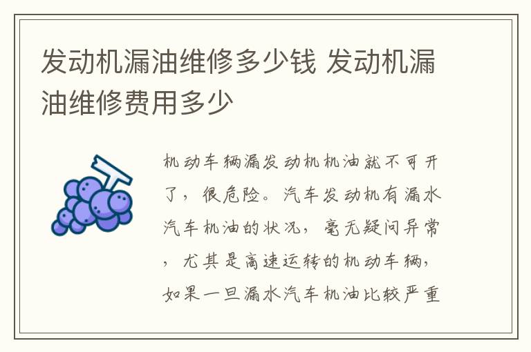 发动机漏油维修多少钱 发动机漏油维修费用多少