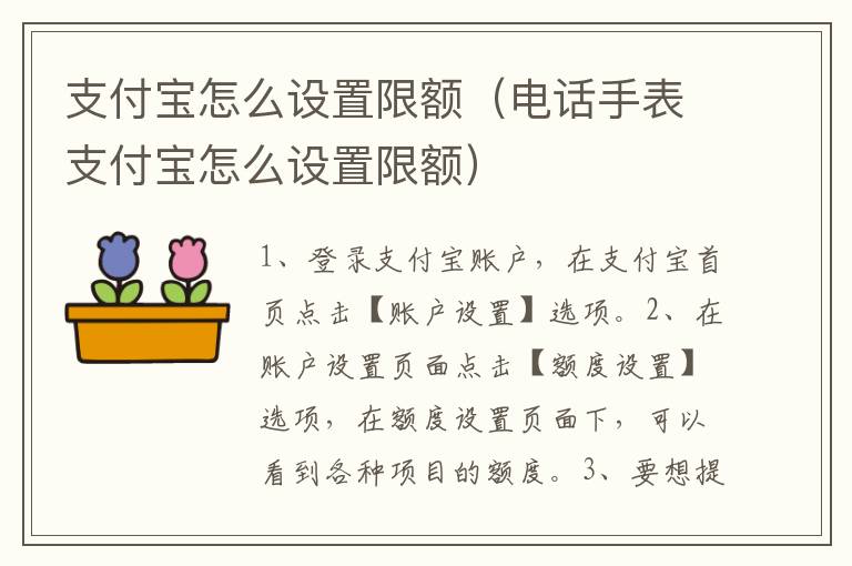 支付宝怎么设置限额（电话手表支付宝怎么设置限额）