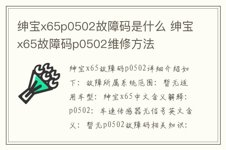 绅宝x65p0502故障码是什么 绅宝x65故障码p0502维修方法