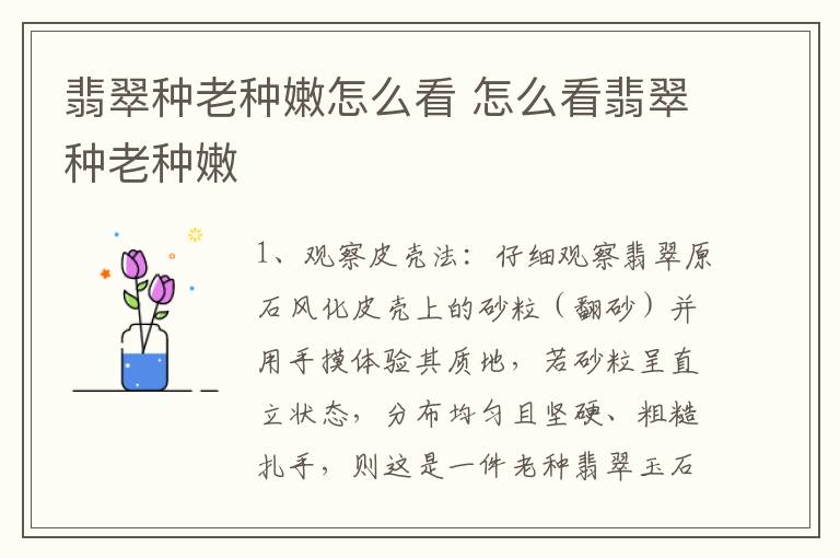 翡翠种老种嫩怎么看 怎么看翡翠种老种嫩