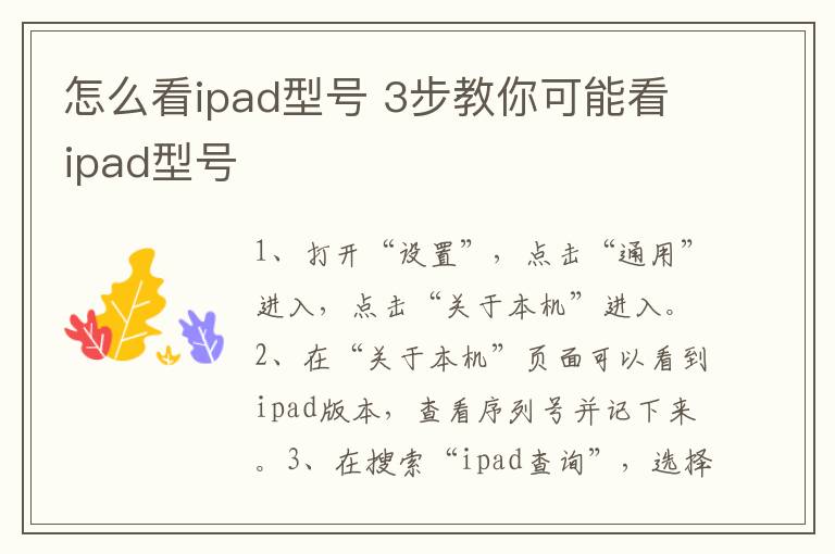 怎么看ipad型号 3步教你可能看ipad型号