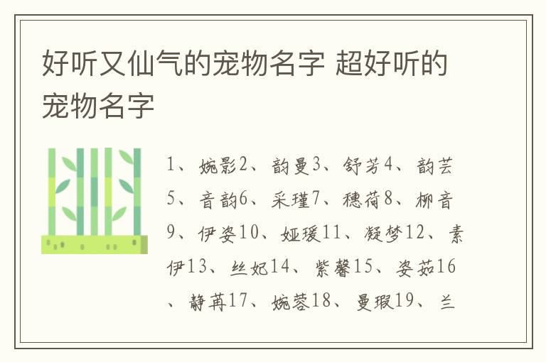 好听又仙气的宠物名字 超好听的宠物名字