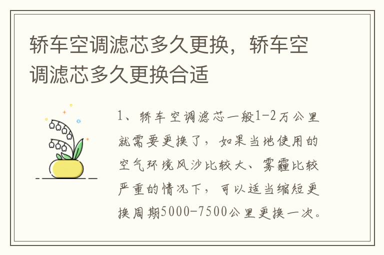 轿车空调滤芯多久更换，轿车空调滤芯多久更换合适