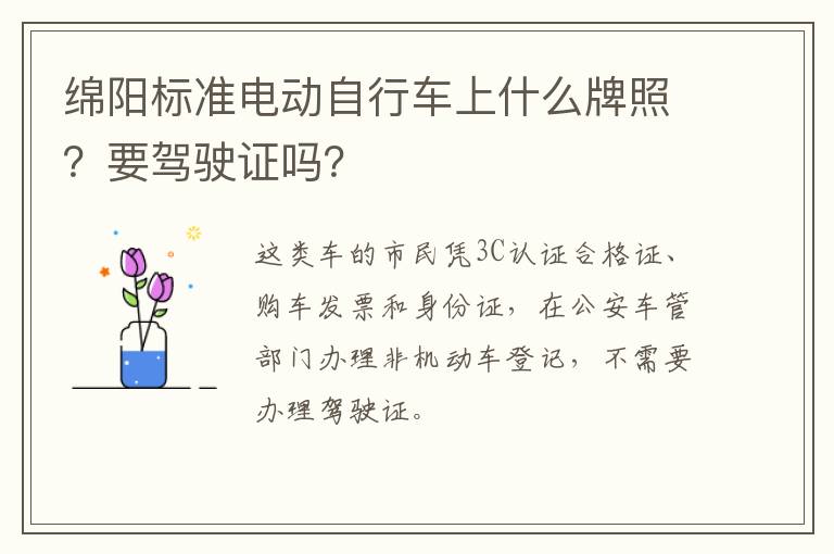 绵阳标准电动自行车上什么牌照？要驾驶证吗？