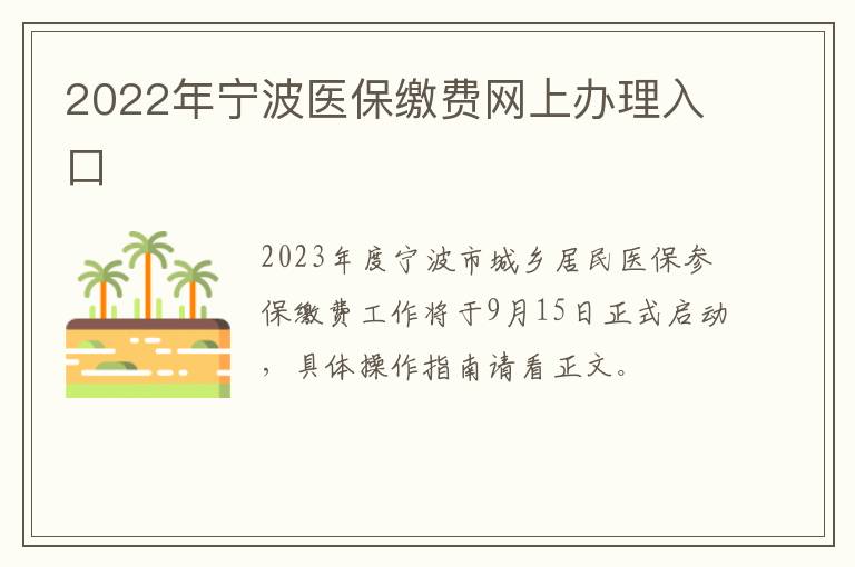 2022年宁波医保缴费网上办理入口