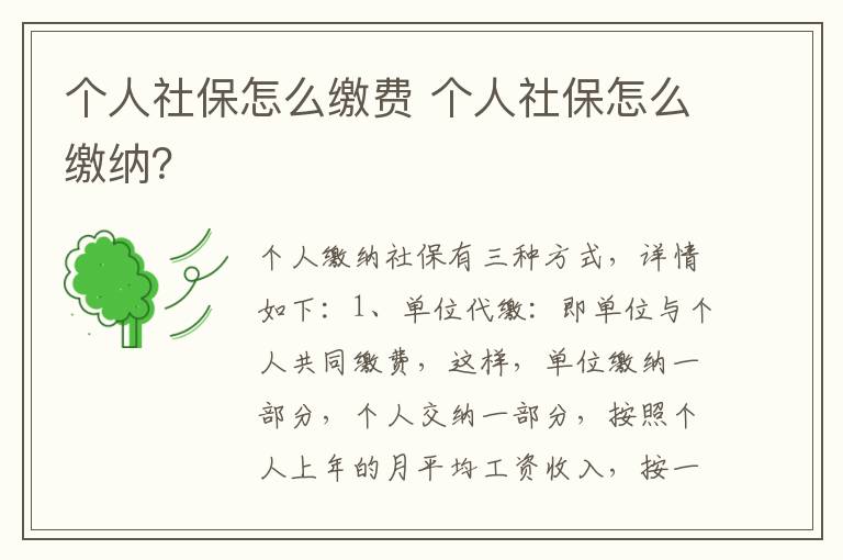 个人社保怎么缴费 个人社保怎么缴纳？