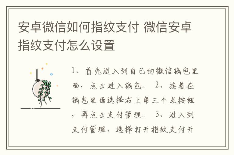 安卓微信如何指纹支付 微信安卓指纹支付怎么设置