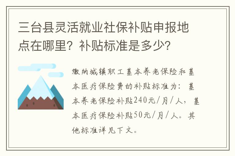 三台县灵活就业社保补贴申报地点在哪里？补贴标准是多少？