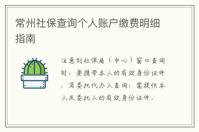 常州社保查询个人账户缴费明细指南