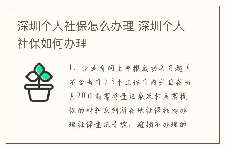 深圳个人社保怎么办理 深圳个人社保如何办理