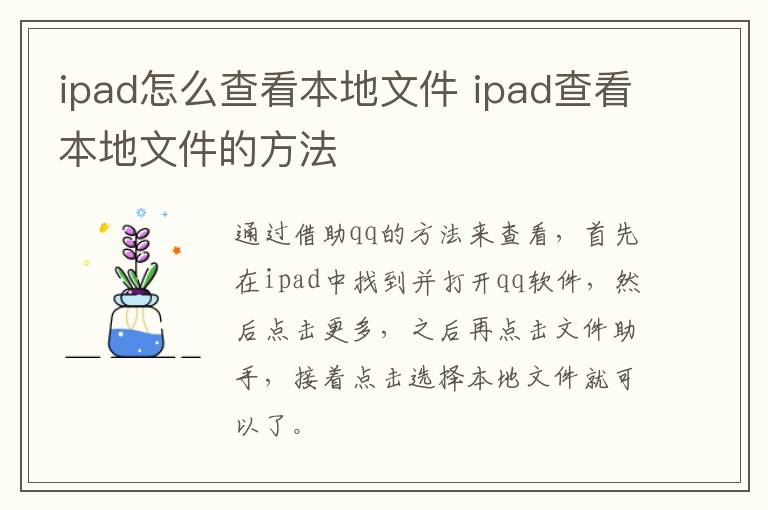 ipad怎么查看本地文件 ipad查看本地文件的方法