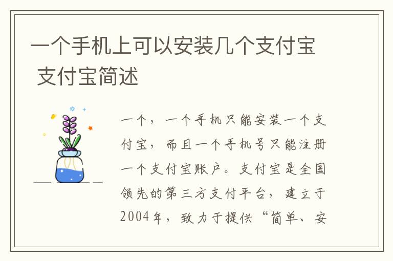 一个手机上可以安装几个支付宝 支付宝简述