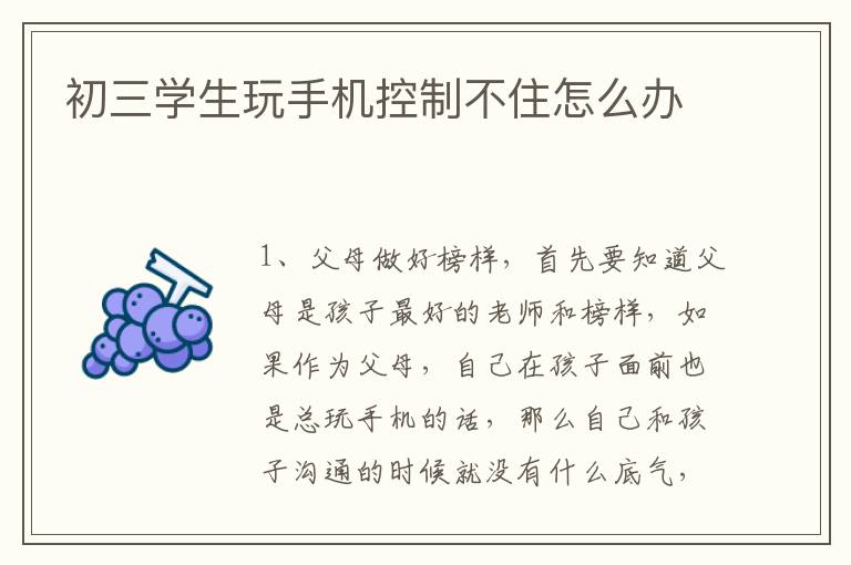 初三学生玩手机控制不住怎么办