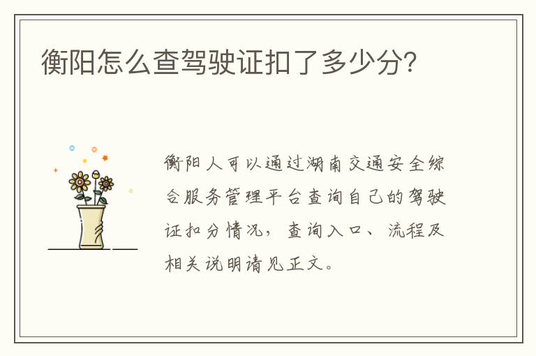 衡阳怎么查驾驶证扣了多少分？