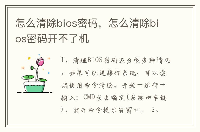 怎么清除bios密码，怎么清除bios密码开不了机