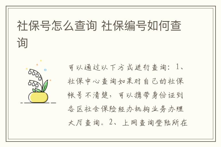 社保号怎么查询 社保编号如何查询